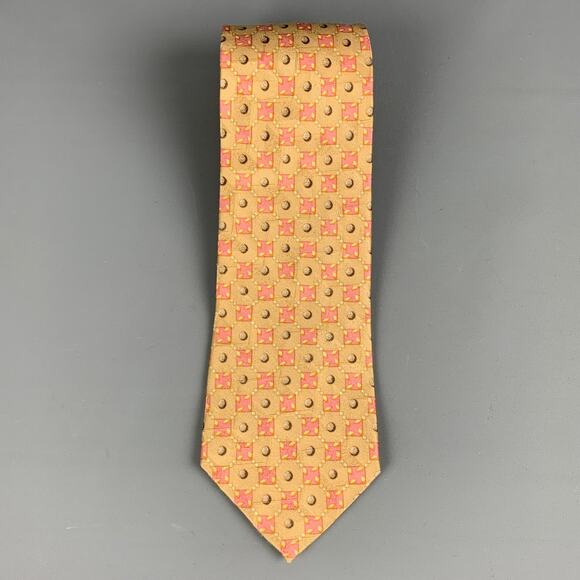 ERMENEGILDO ZEGNA Beige Pink Squares Silk Tie - Picture 1 of 5